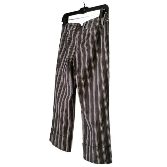 Ann Taylor Loft Striped Cuffed Crop Pants | Like New | 2P | Charcoal White - Picture 4 of 16